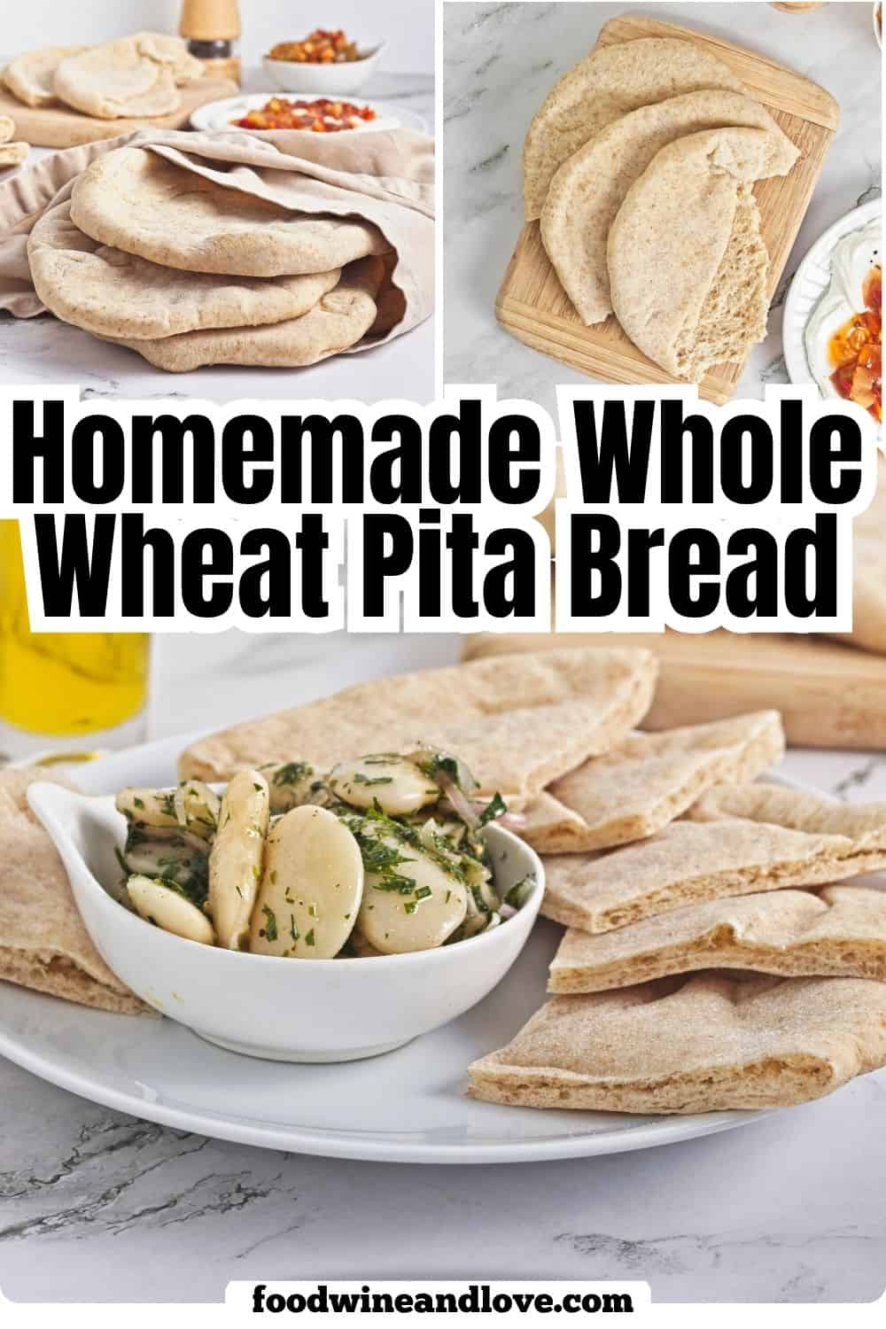 Homemade Whole Wheat Pita Bread, an easy recipe for fluffy and soft pita made with simple pantry ingredients. Vegan Recipe. Homemade Whole Wheat Pita Bread, an easy recipe for fluffy and soft pita made with simple pantry ingredients. Vegan Recipe.