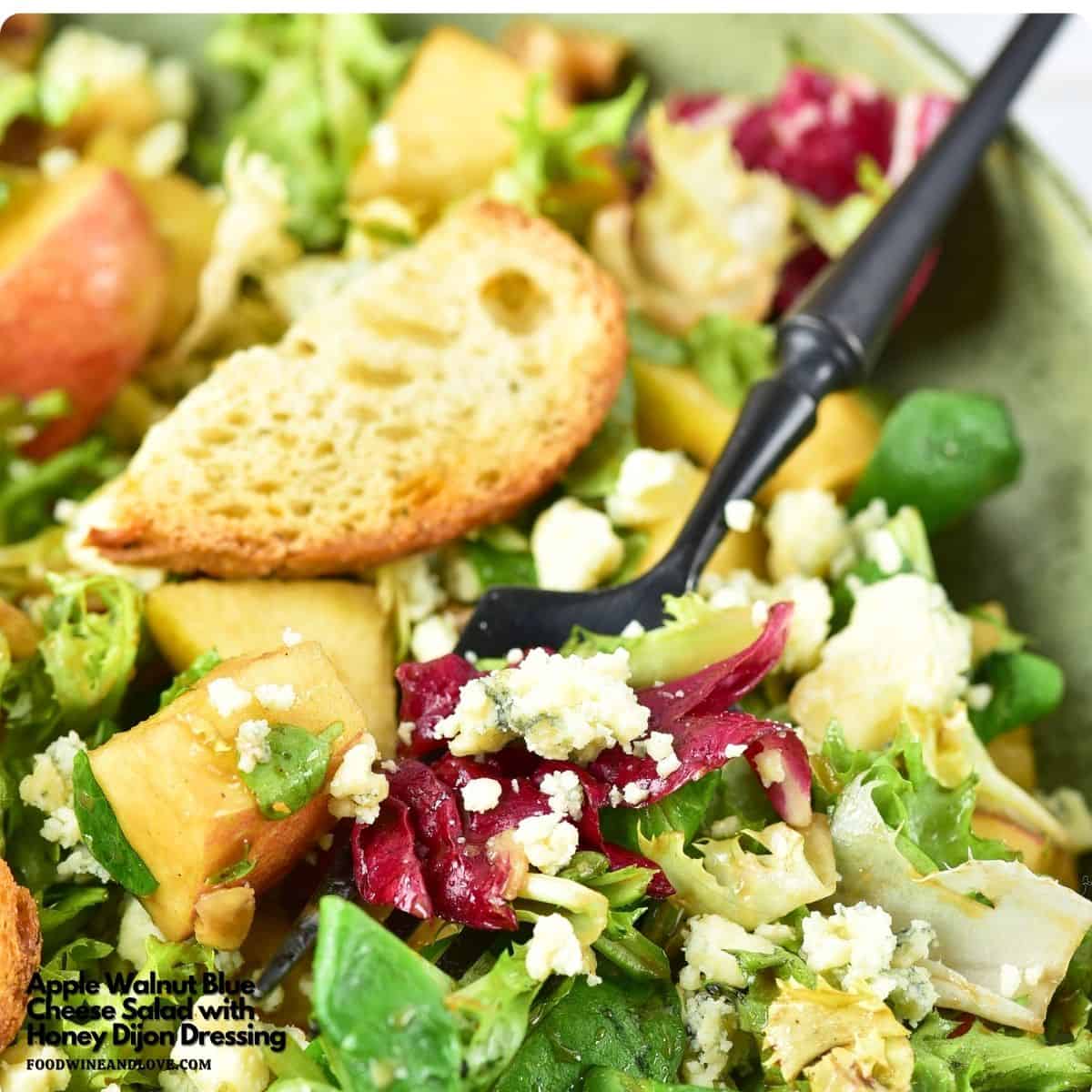 Apple Walnut Blue Cheese Salad with Honey Dijon Dressing is crisp, crunchy, and full of flavor. Easy, fresh, and full of flavor! Apple Walnut Blue Cheese Salad with Honey Dijon Dressing