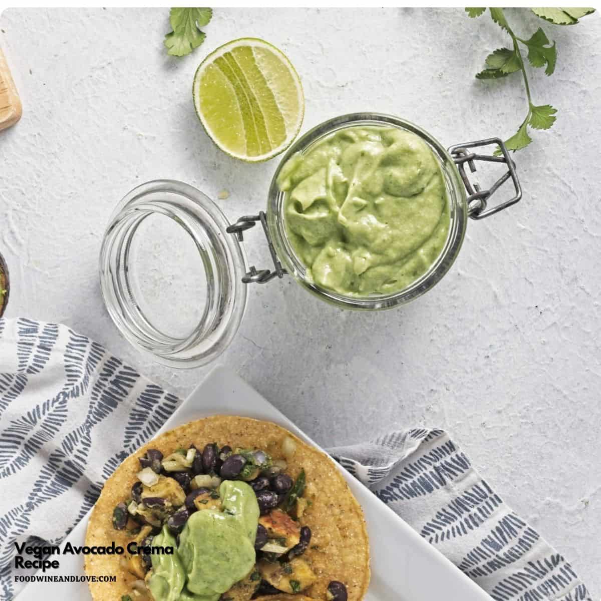 Vegan Avocado Crema Recipe, a top-rated dairy free recipe for creamy, zesty, healthy sauce made in just 5 minutes. Perfect for tacos and more Vegan Avocado Crema Recipe, a top-rated dairy free recipe for creamy, zesty, healthy sauce made in just 5 minutes. Perfect for tacos and more