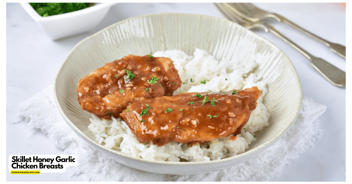Easy Skillet Honey Garlic Chicken Breasts, a simple Mediterranean diet-friendly recipe for tender cutlets in a sweet savory garlic sauce. Skillet Honey Garlic Chicken Breasts