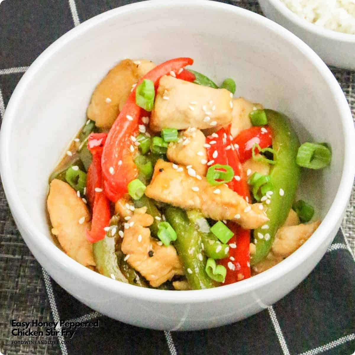 Easy Honey Peppered Chicken Stir Fry, an easy 30 minute dinner recipe featuring juicy chicken with pepper in a honey black pepper sauce. Easy Honey Peppered Chicken Stir Fry, an easy 30 minute dinner recipe featuring juicy chicken with pepper in a honey black pepper sauce.