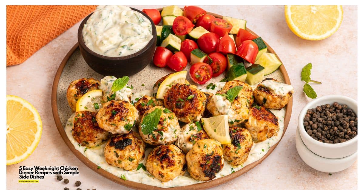 Plan your week with these 5 easy weeknight chicken dinner recipes paired with simple side dishes. Delicious, family-friendly meals that make Monday through Friday dinners stress-free. 5 easy weeknight chicken dinner recipes paired with simple side dishes.